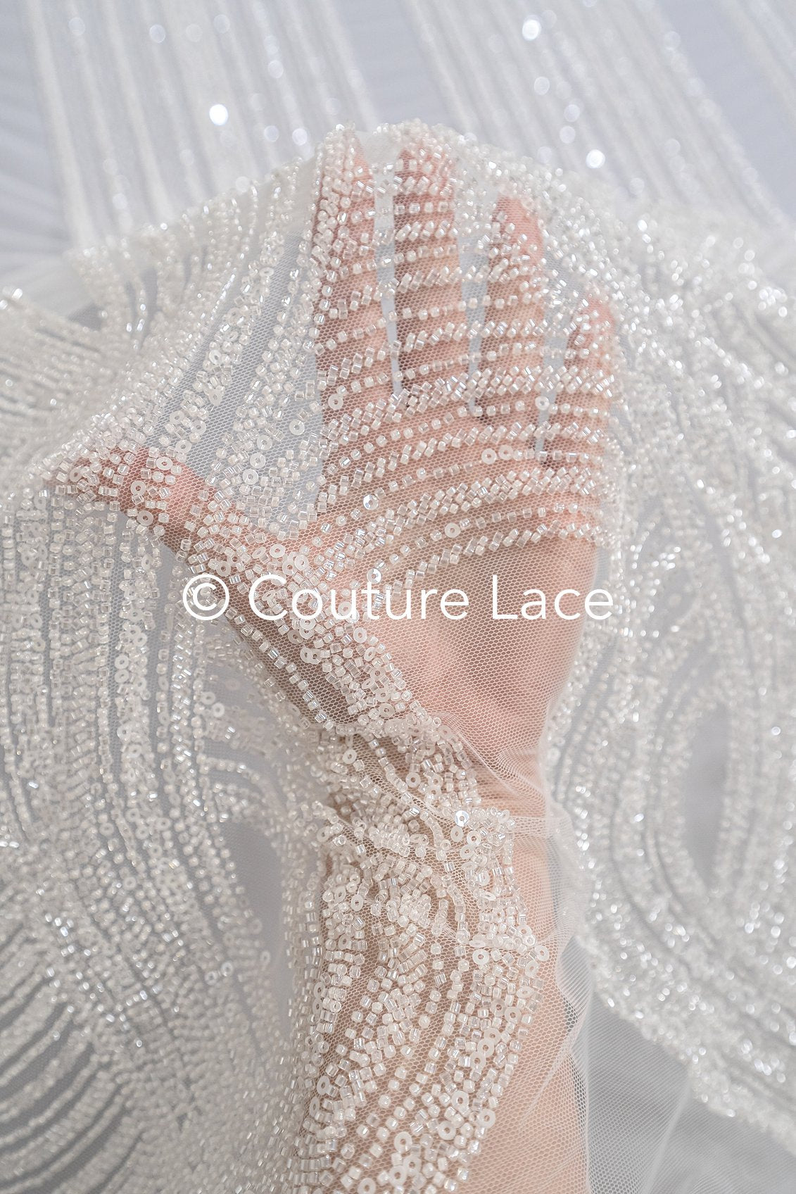 0.9y - Handbestickte Brautspitze/ Perlenspitzenstoff/ Couture Hochzeitskleidspitze/ Designer Couture Spitze/ L21-129N
