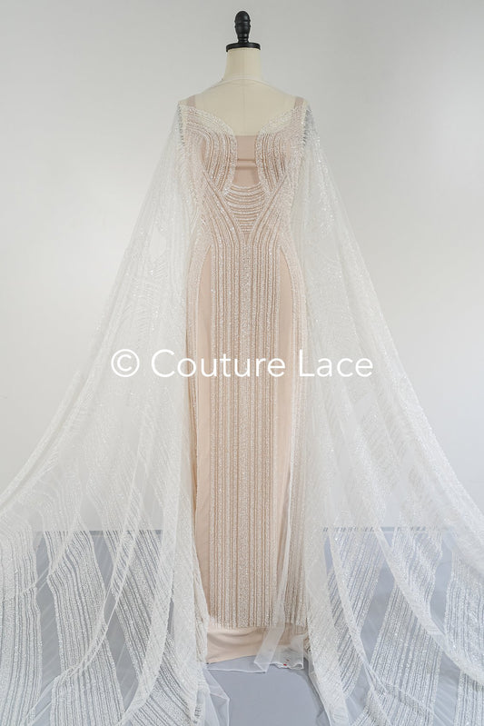 0.9y - Handbestickte Brautspitze/ Perlenspitzenstoff/ Couture Hochzeitskleidspitze/ Designer Couture Spitze/ L21-129N