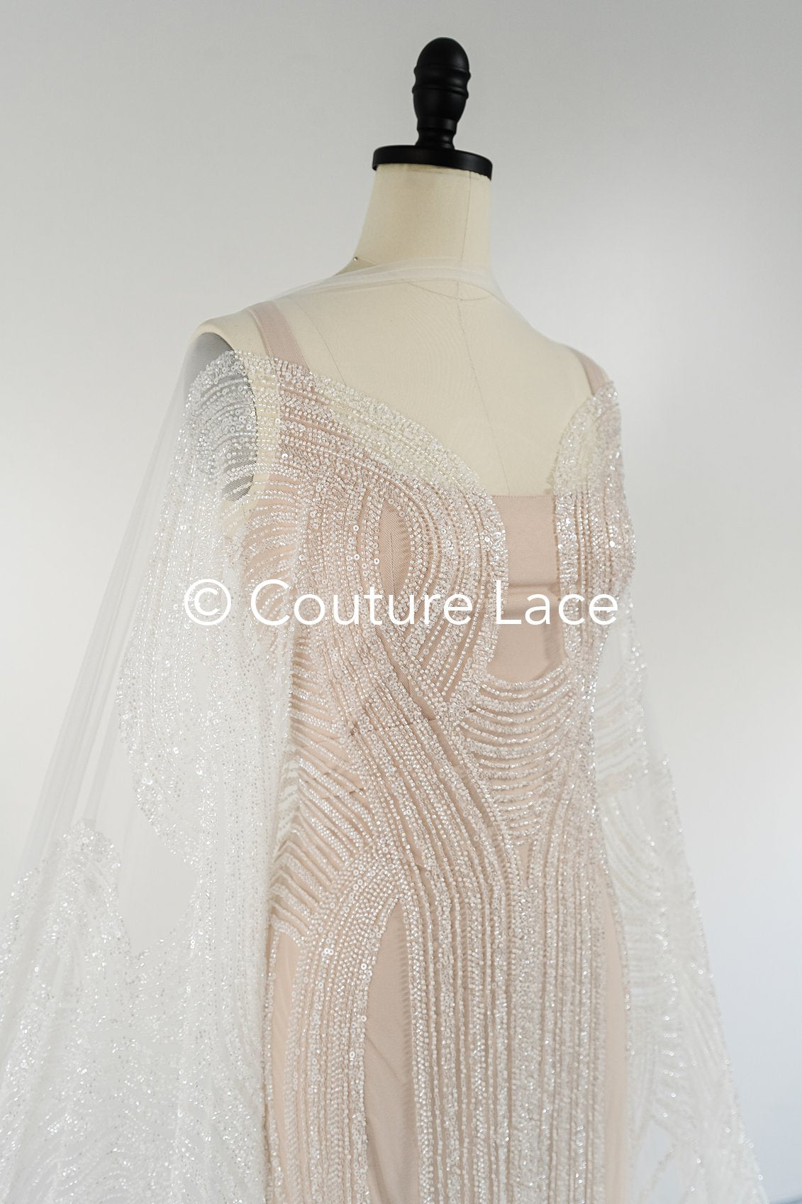 0.9y - Handbestickte Brautspitze/ Perlenspitzenstoff/ Couture Hochzeitskleidspitze/ Designer Couture Spitze/ L21-129N