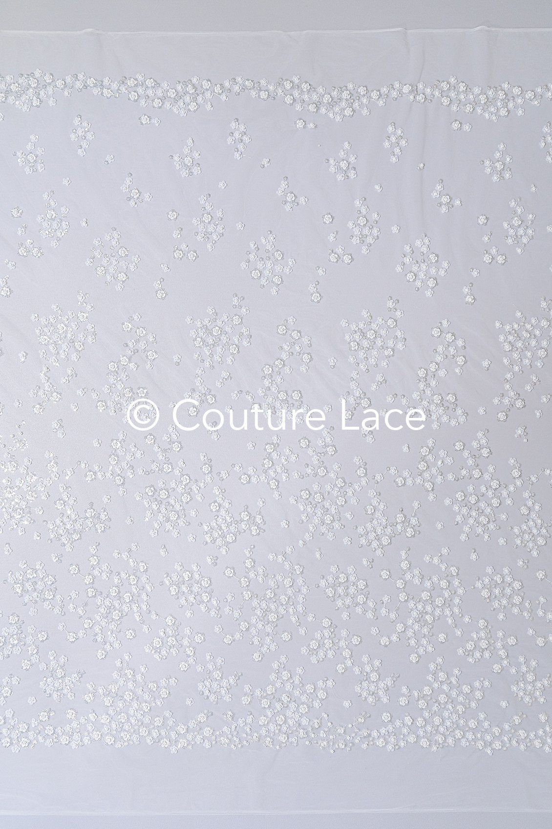 Floral pearl lace fabric off-white silver/ Bridal lace fabric with pearls & sequins/ Bridal lace with flowers// L22-451
