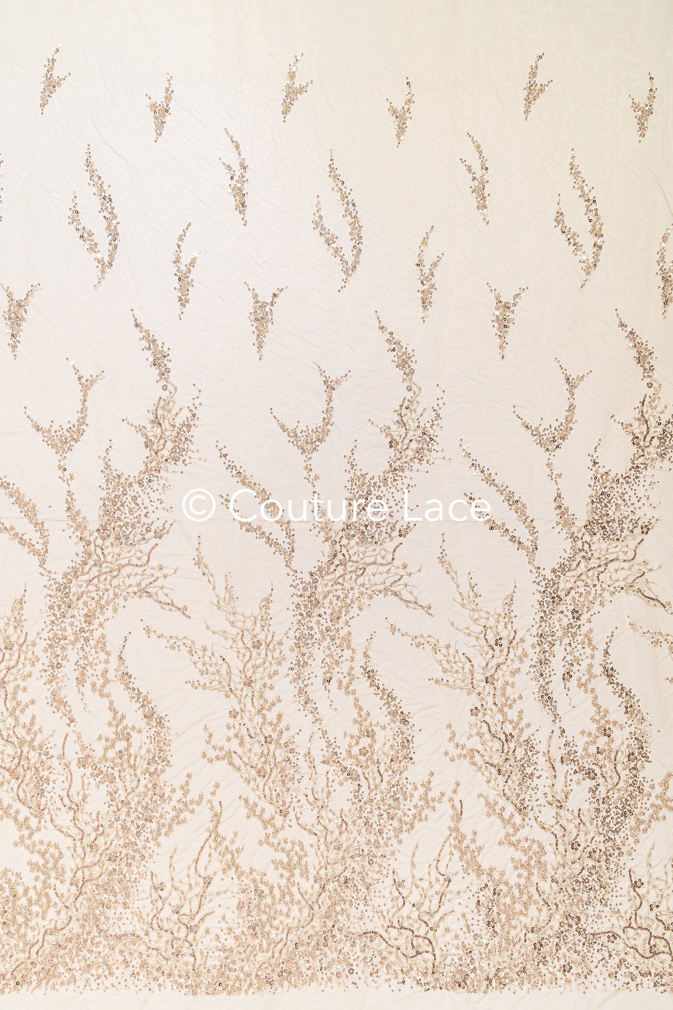 Rose Gold Spitze mit Perlen/ perlenbesetzter Couture Spitzenstoff/ kupfer Spitzenstoff/ Abendkleid Perlen Stoff// L22-488