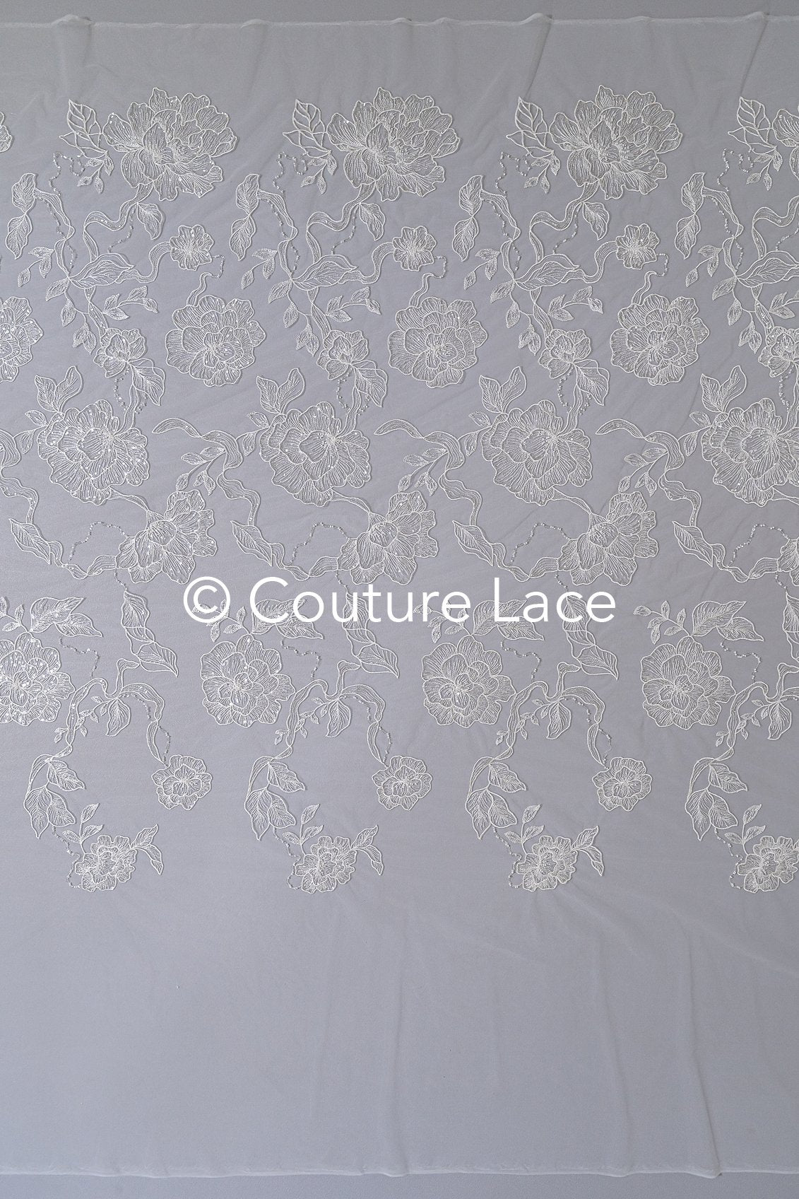 Floral bridal lace off-white/ bridal lace with pearls & sequins/ bridal lace fabric/ floral wedding lace with sequins/ couture lace// L23-578