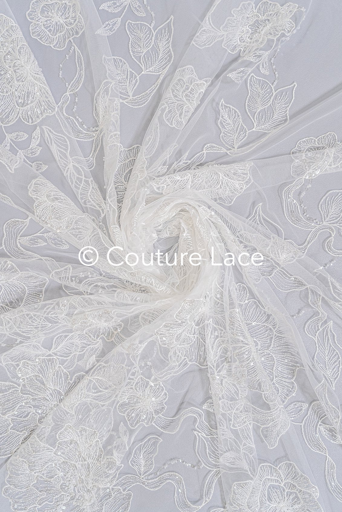 Floral bridal lace off-white/ bridal lace with pearls & sequins/ bridal lace fabric/ floral wedding lace with sequins/ couture lace// L23-578