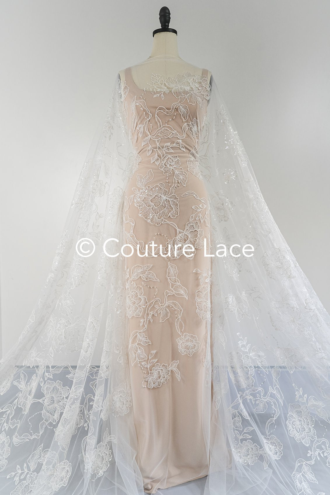 Floral bridal lace off-white/ bridal lace with pearls & sequins/ bridal lace fabric/ floral wedding lace with sequins/ couture lace// L23-578