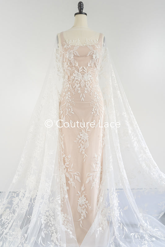 Braut Spitzenstoff mit Perlen / Off-White Braut Spitze/ bestickte Hochzeit Spitze/ Couture Spitze/ L24-676