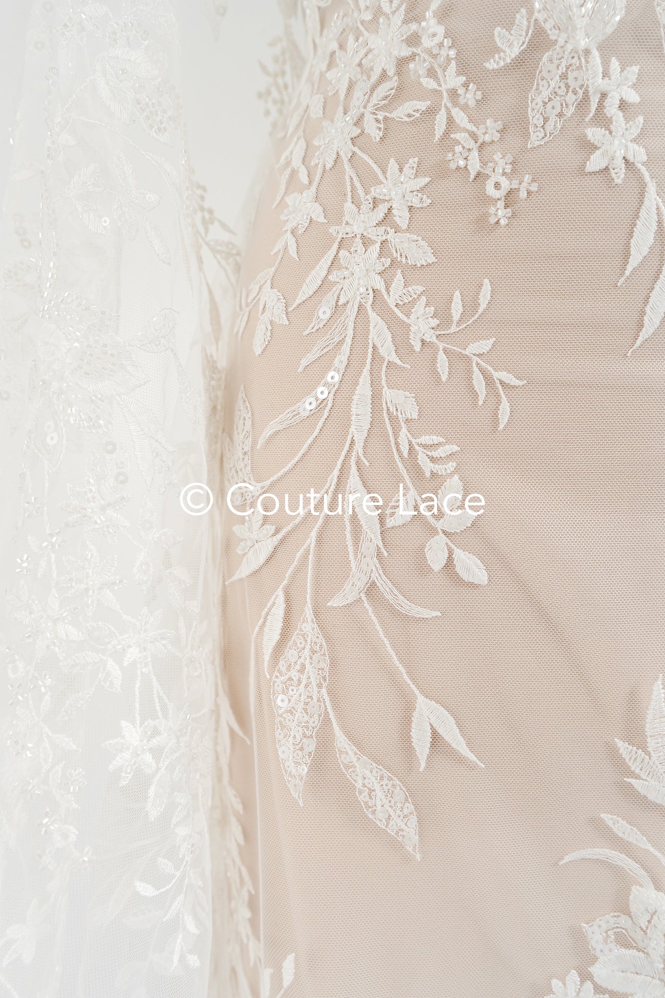 Braut Spitzenstoff mit Perlen / Off-White Braut Spitze/ bestickte Hochzeit Spitze/ Couture Spitze/ L24-676