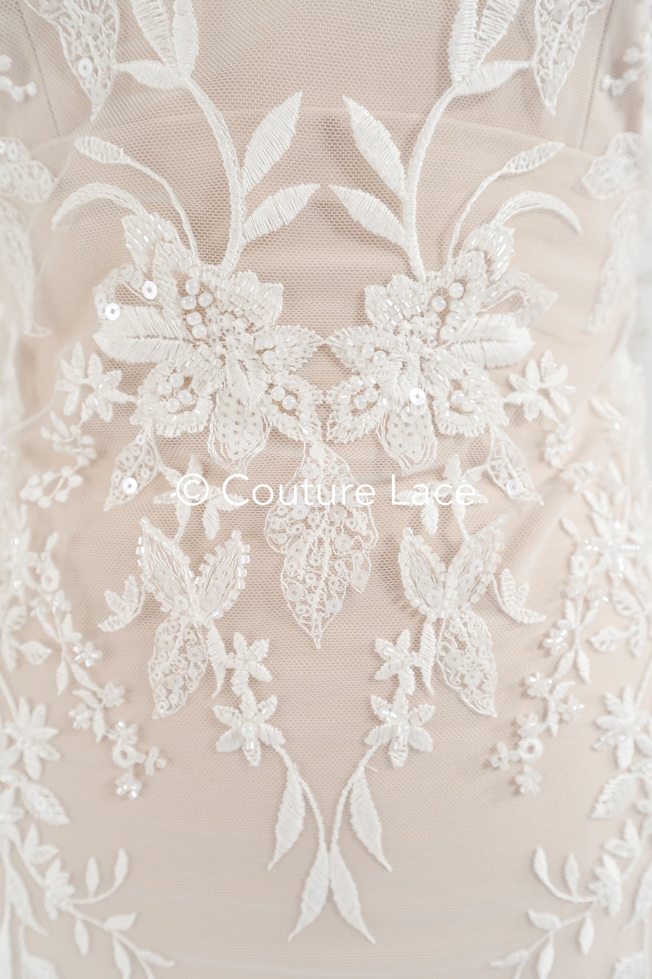 Braut Spitzenstoff mit Perlen / Off-White Braut Spitze/ bestickte Hochzeit Spitze/ Couture Spitze/ L24-676