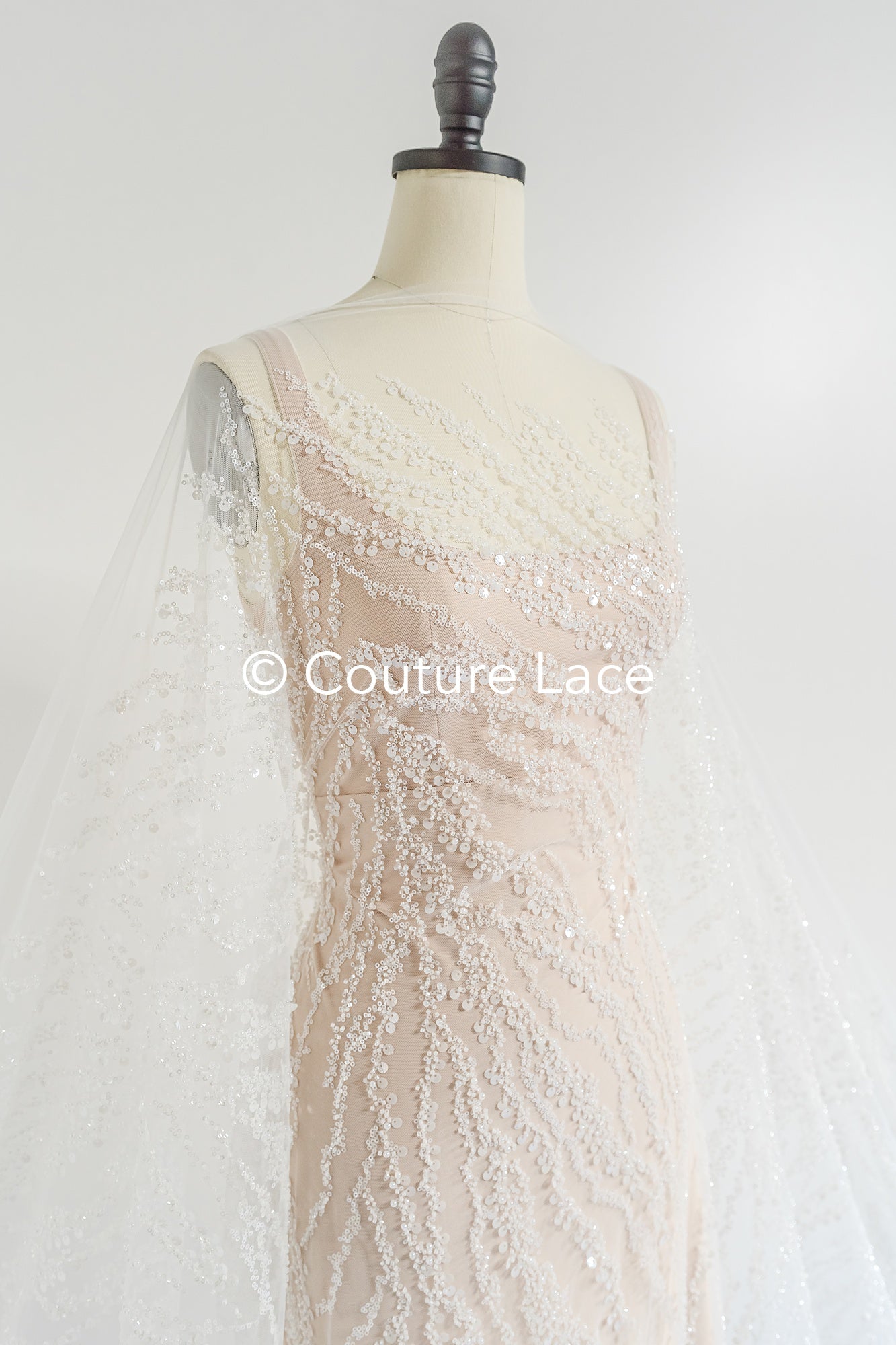 Beaded lace fabric/ Couture lace fabric/ Bridal lace fabric/ Beaded lace fabric// L24-677