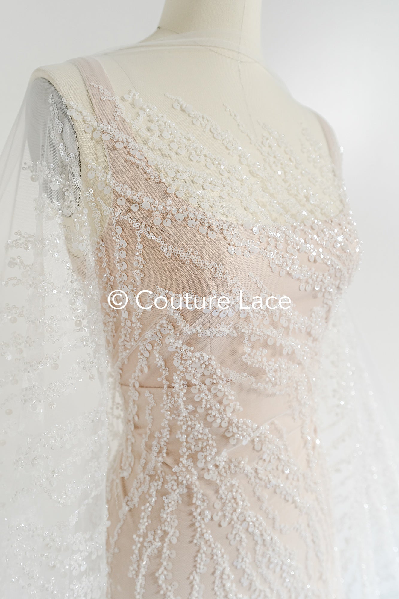 Beaded lace fabric/ Couture lace fabric/ Bridal lace fabric/ Beaded lace fabric// L24-677