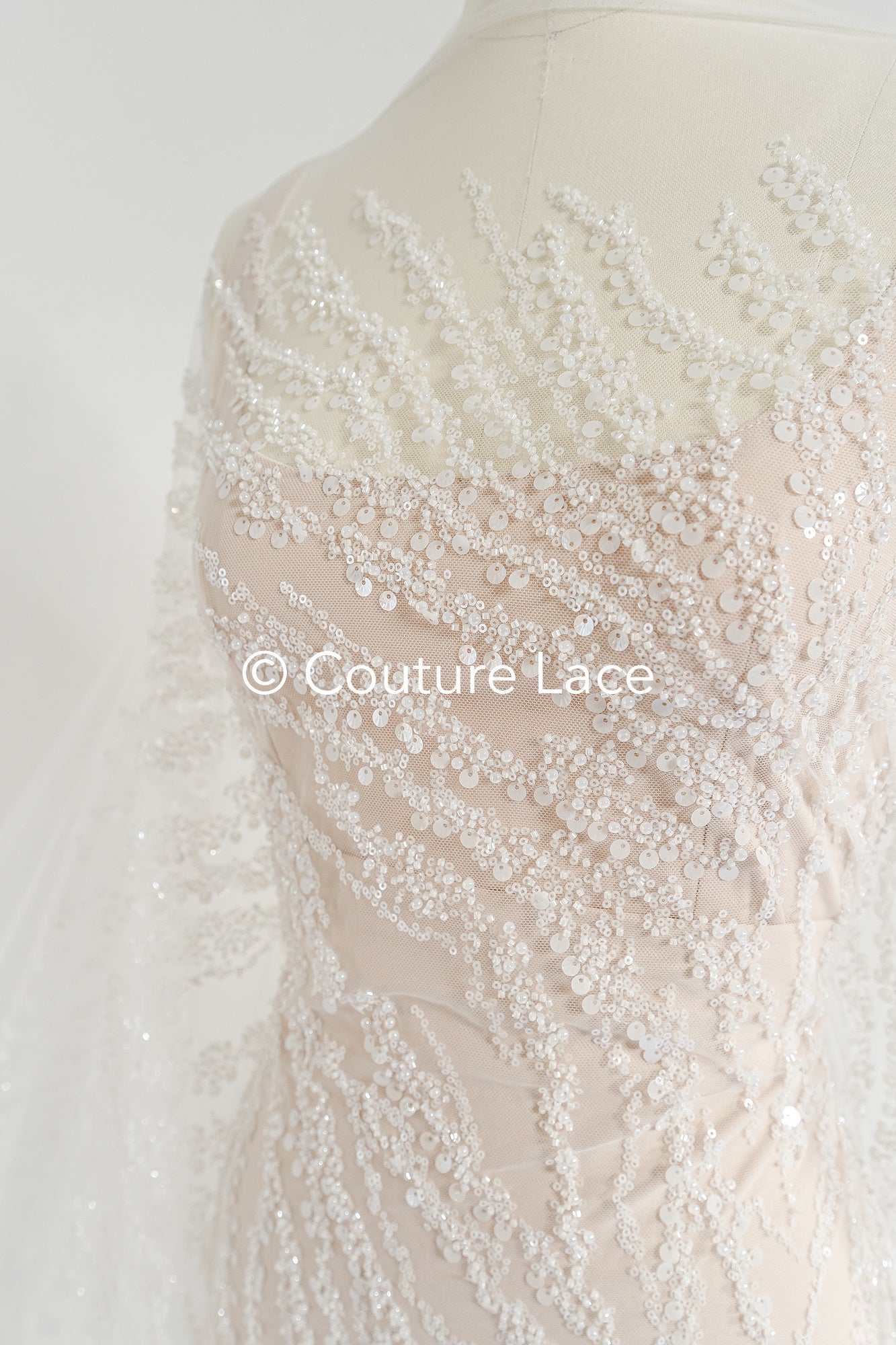 Beaded lace fabric/ Couture lace fabric/ Bridal lace fabric/ Beaded lace fabric// L24-677