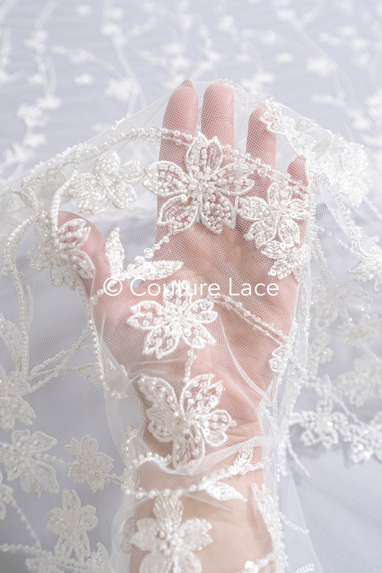 pearl lace fabric/ couture lace fabric/ floral bridal lace fabric/ pearl lace fabric// L24-679
