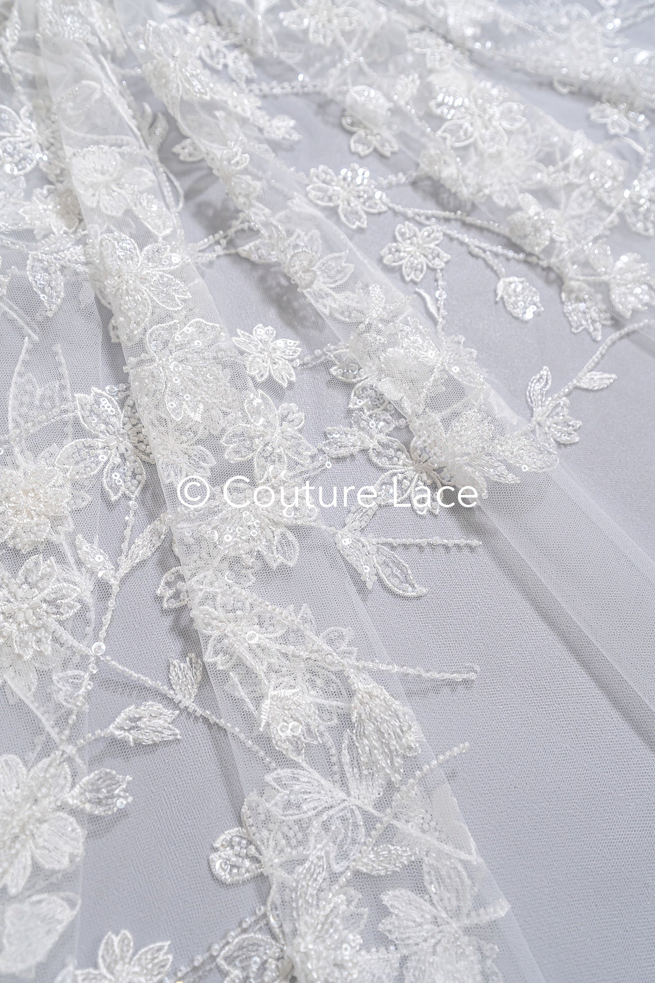 pearl lace fabric/ couture lace fabric/ floral bridal lace fabric/ pearl lace fabric// L24-679