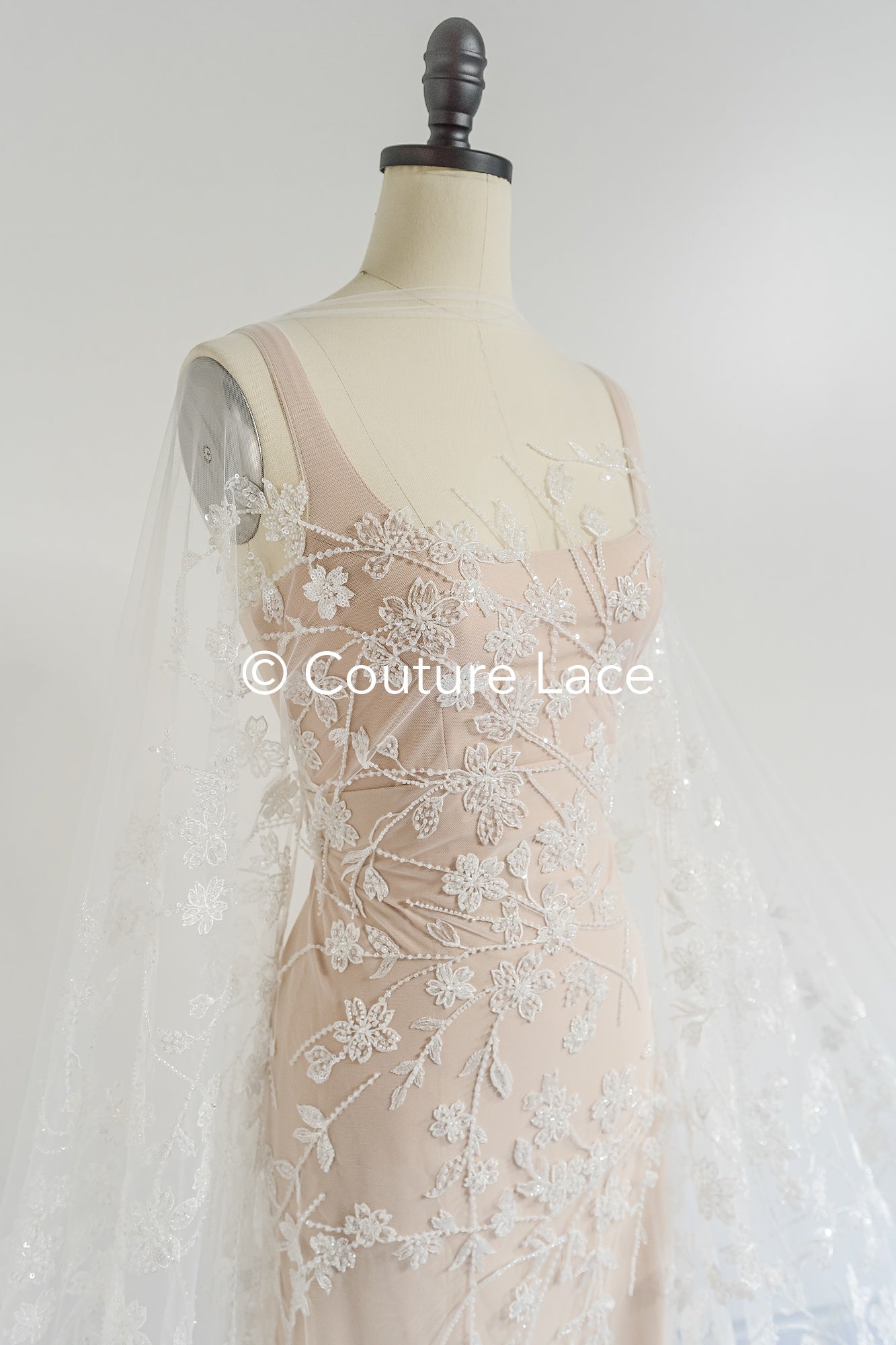 pearl lace fabric/ couture lace fabric/ floral bridal lace fabric/ pearl lace fabric// L24-679
