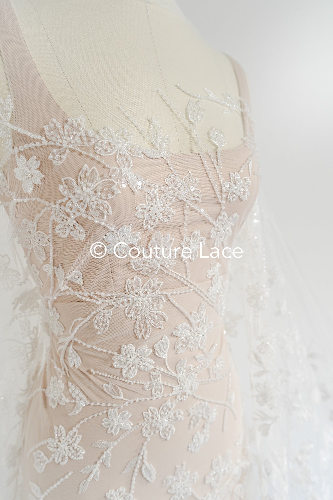 pearl lace fabric/ couture lace fabric/ floral bridal lace fabric/ pearl lace fabric// L24-679