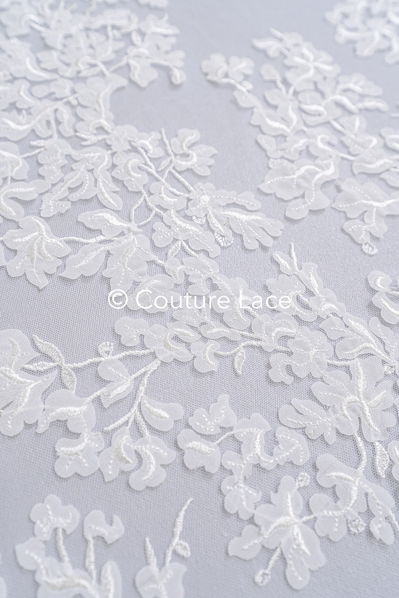 Floral bridal lace/ Bridal lace fabric/ Off-white bridal lace/ Lace with 3D flowers/ Couture lace/ L24-680