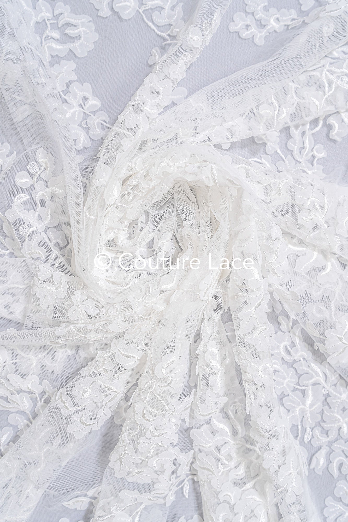 Floral bridal lace/ Bridal lace fabric/ Off-white bridal lace/ Lace with 3D flowers/ Couture lace/ L24-680