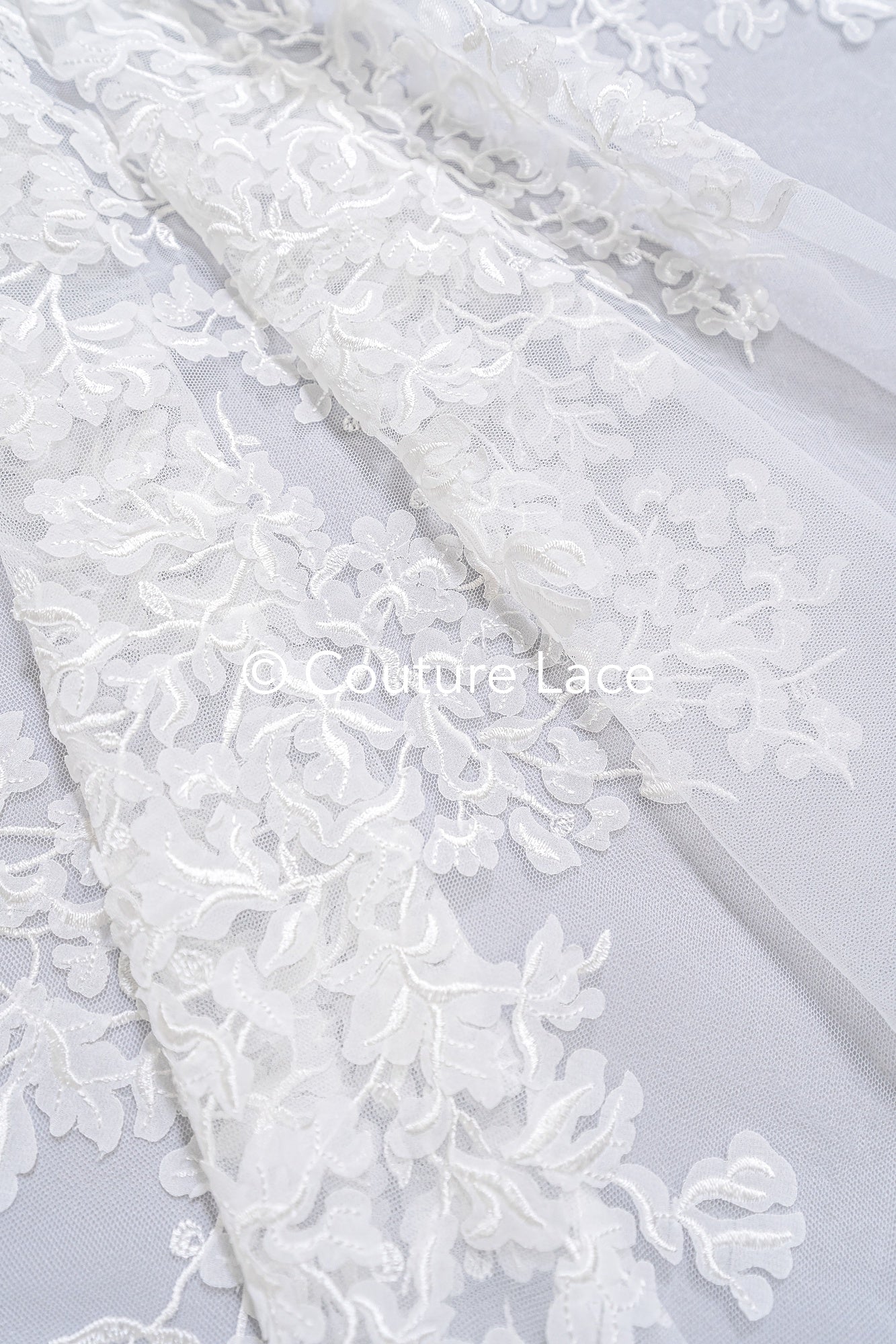 Floral bridal lace/ Bridal lace fabric/ Off-white bridal lace/ Lace with 3D flowers/ Couture lace/ L24-680