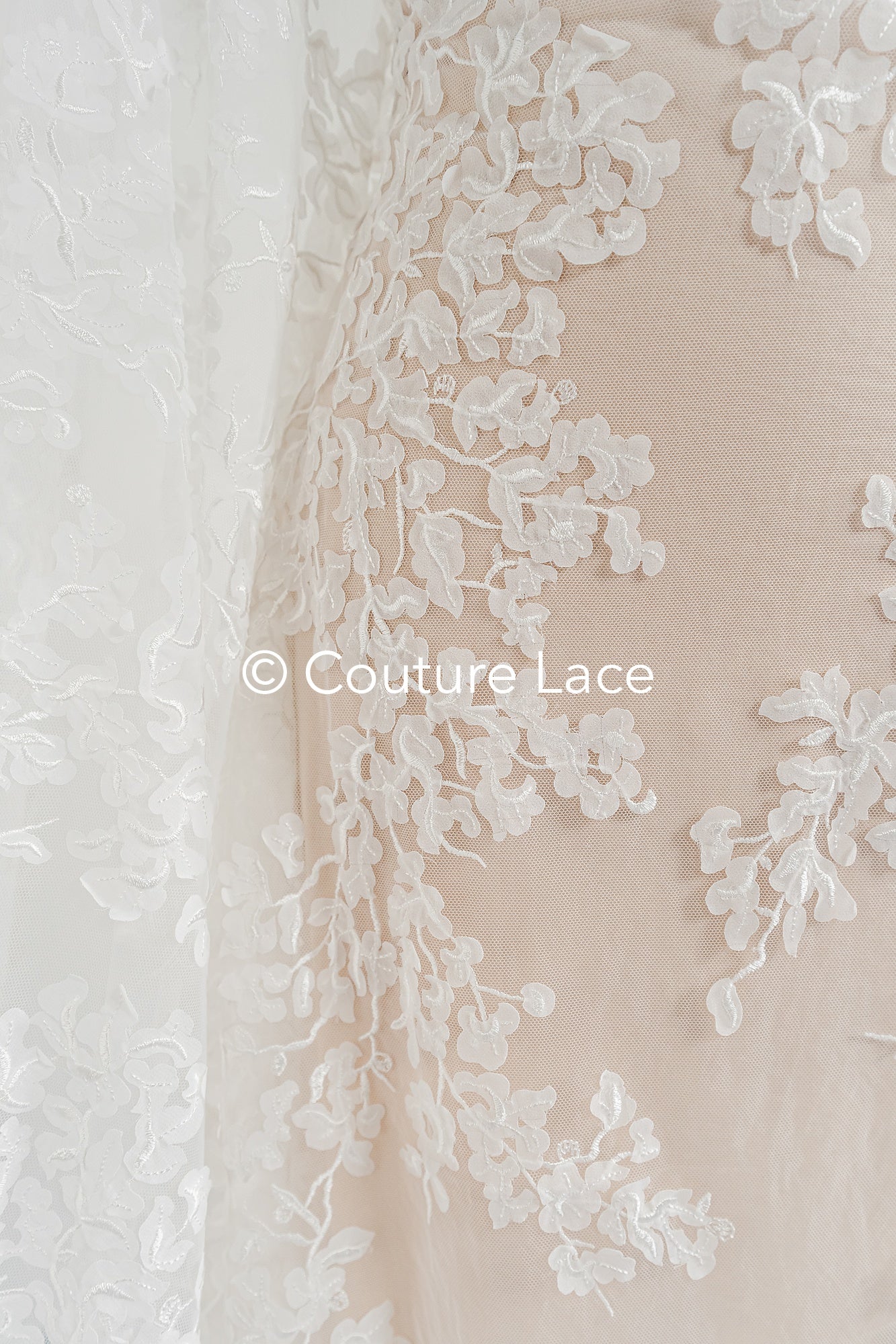 Floral bridal lace/ Bridal lace fabric/ Off-white bridal lace/ Lace with 3D flowers/ Couture lace/ L24-680