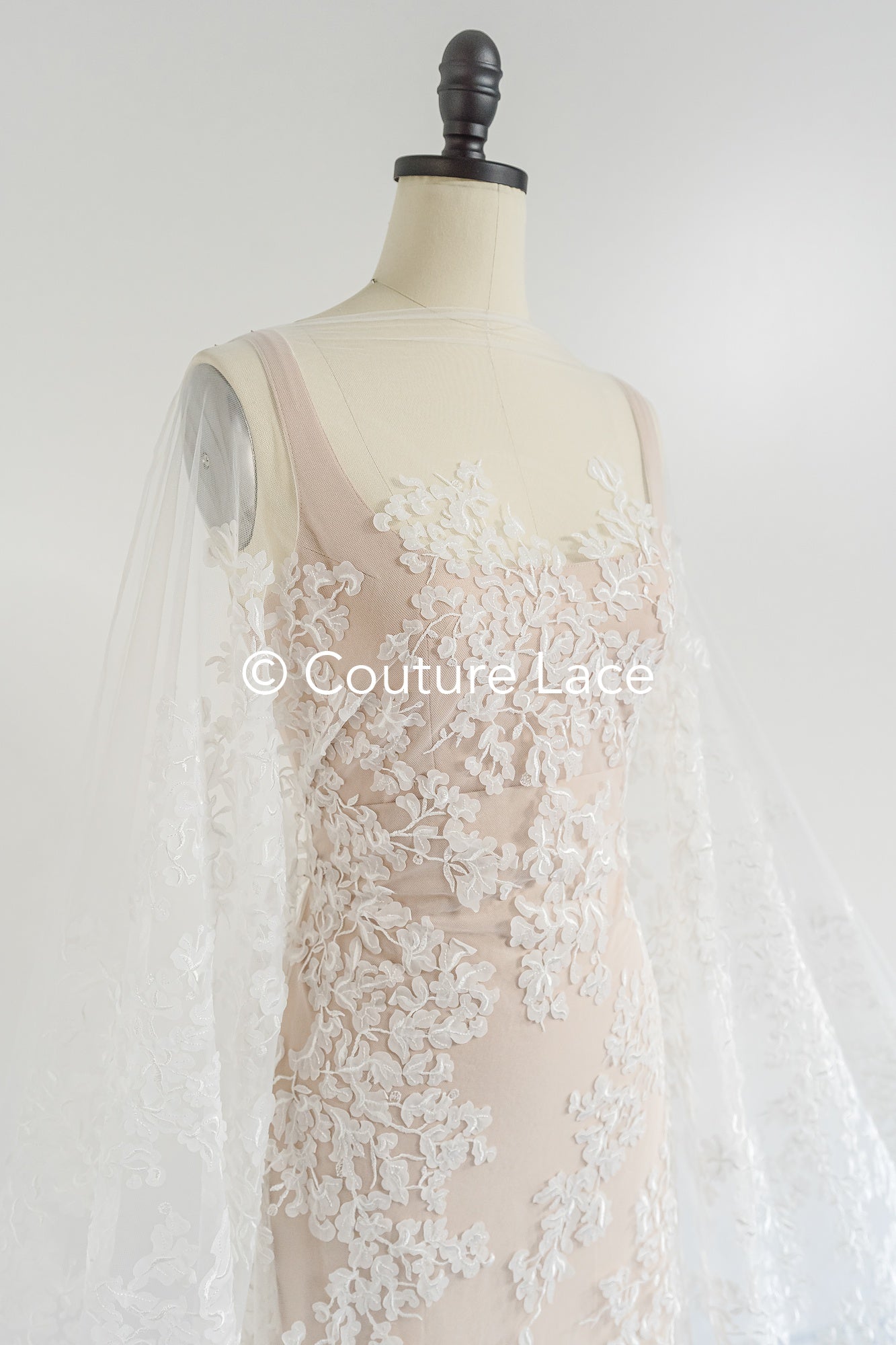 Floral bridal lace/ Bridal lace fabric/ Off-white bridal lace/ Lace with 3D flowers/ Couture lace/ L24-680