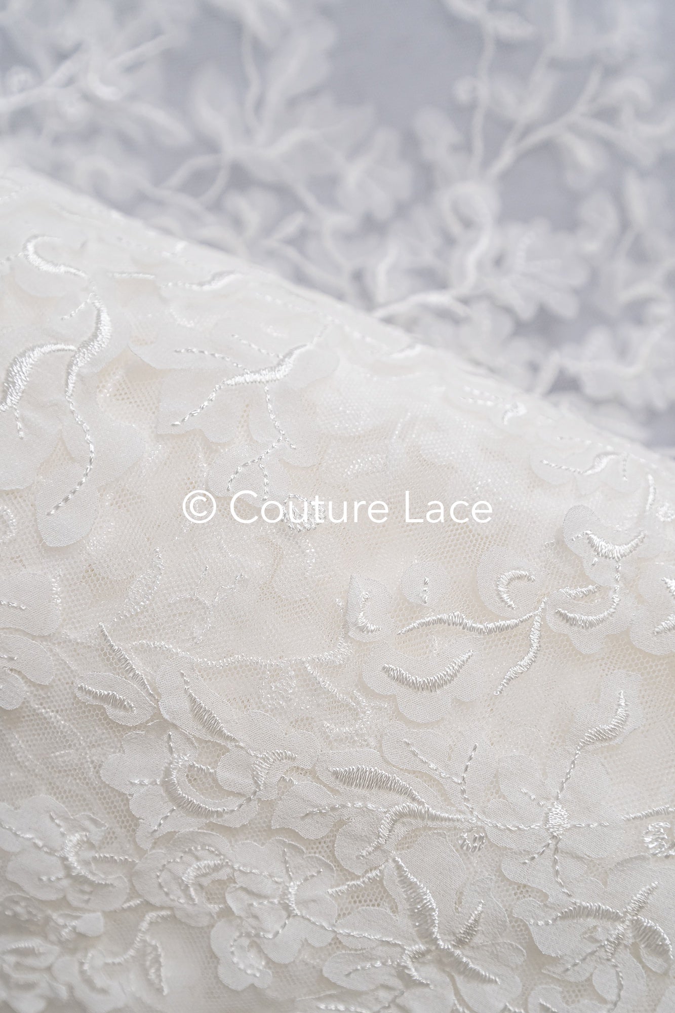 Floral bridal lace/ Bridal lace fabric/ Off-white bridal lace/ Lace with 3D flowers/ Couture lace/ L24-680