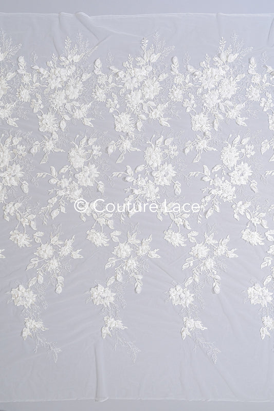 3D Blumen-Spitzenstoff/ Französischer Braut-Spitzenstoff/ Romantischer Blumen-Spitzenstoff mit 3D Blumen/ Hochzeitsspitzenstoff// L24-681