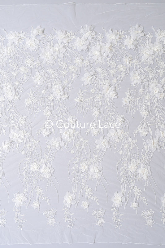 3D Blumen-Spitzenstoff/ Französischer Braut-Spitzenstoff/ Romantischer Blumen-Spitzenstoff mit 3D Blumen/ Hochzeitsspitzenstoff// L24-682