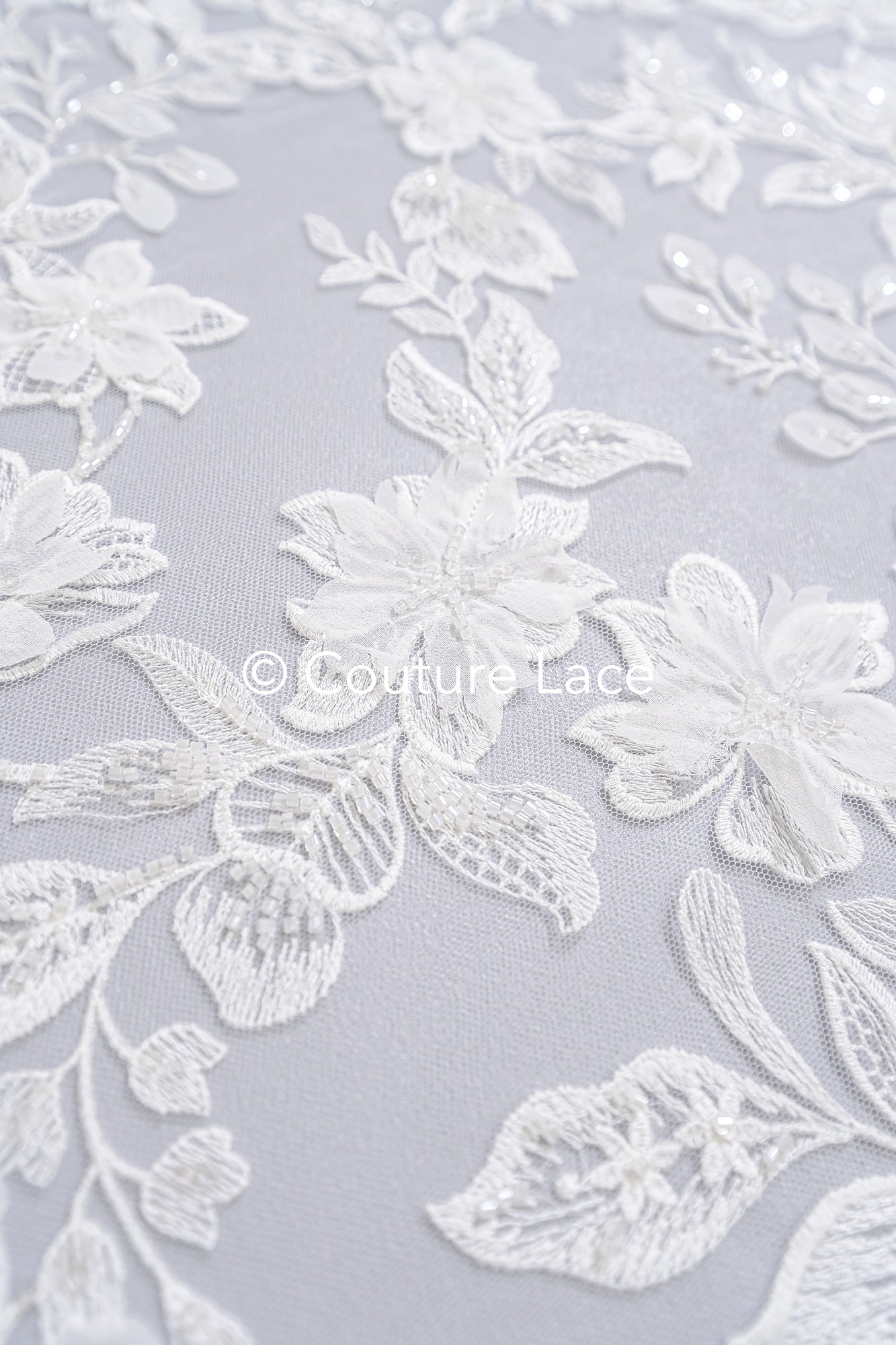 3D Blumen-Spitzenstoff/ Französischer Braut-Spitzenstoff/ Romantischer Blumen-Spitzenstoff mit 3D Blumen/ Hochzeitsspitzenstoff// L24-684