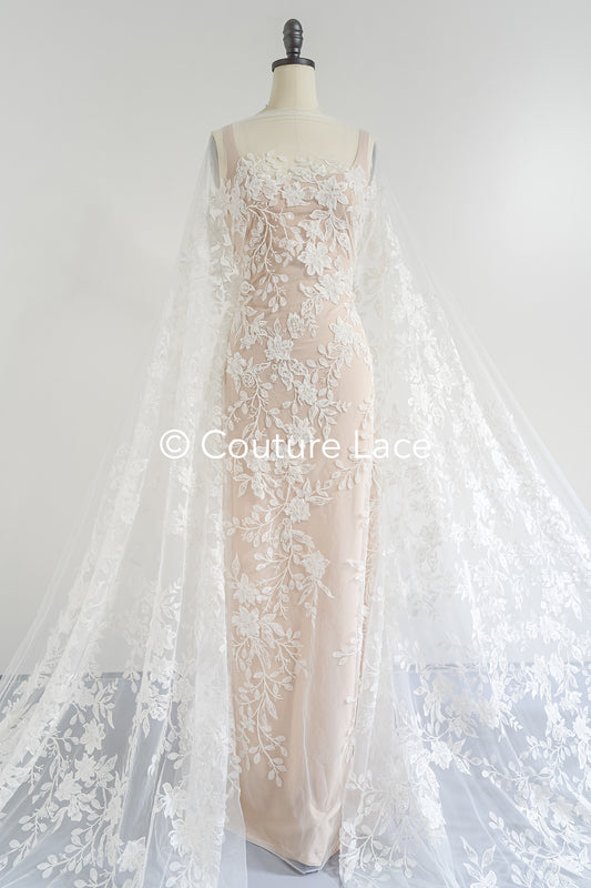 3D Blumen-Spitzenstoff/ Französischer Braut-Spitzenstoff/ Romantischer Blumen-Spitzenstoff mit 3D Blumen/ Hochzeitsspitzenstoff// L24-684