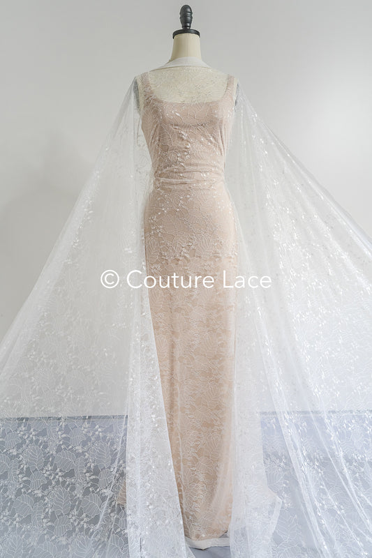 Français dentelle florale/ dentelle nuptiale bruissante/ dentelle voile Français/ dentelle Chanitilly pour mariée// L24-687