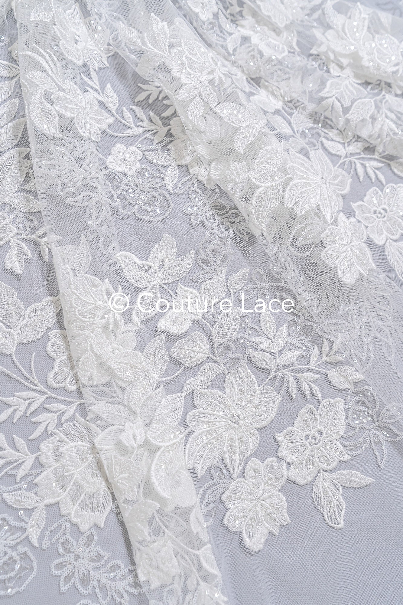 Floral Bridal Lace/ Bridal Lace Fabric/ Off-White Bridal Lace/ Embroidered Wedding Lace/ Couture Lace/ L24-688
