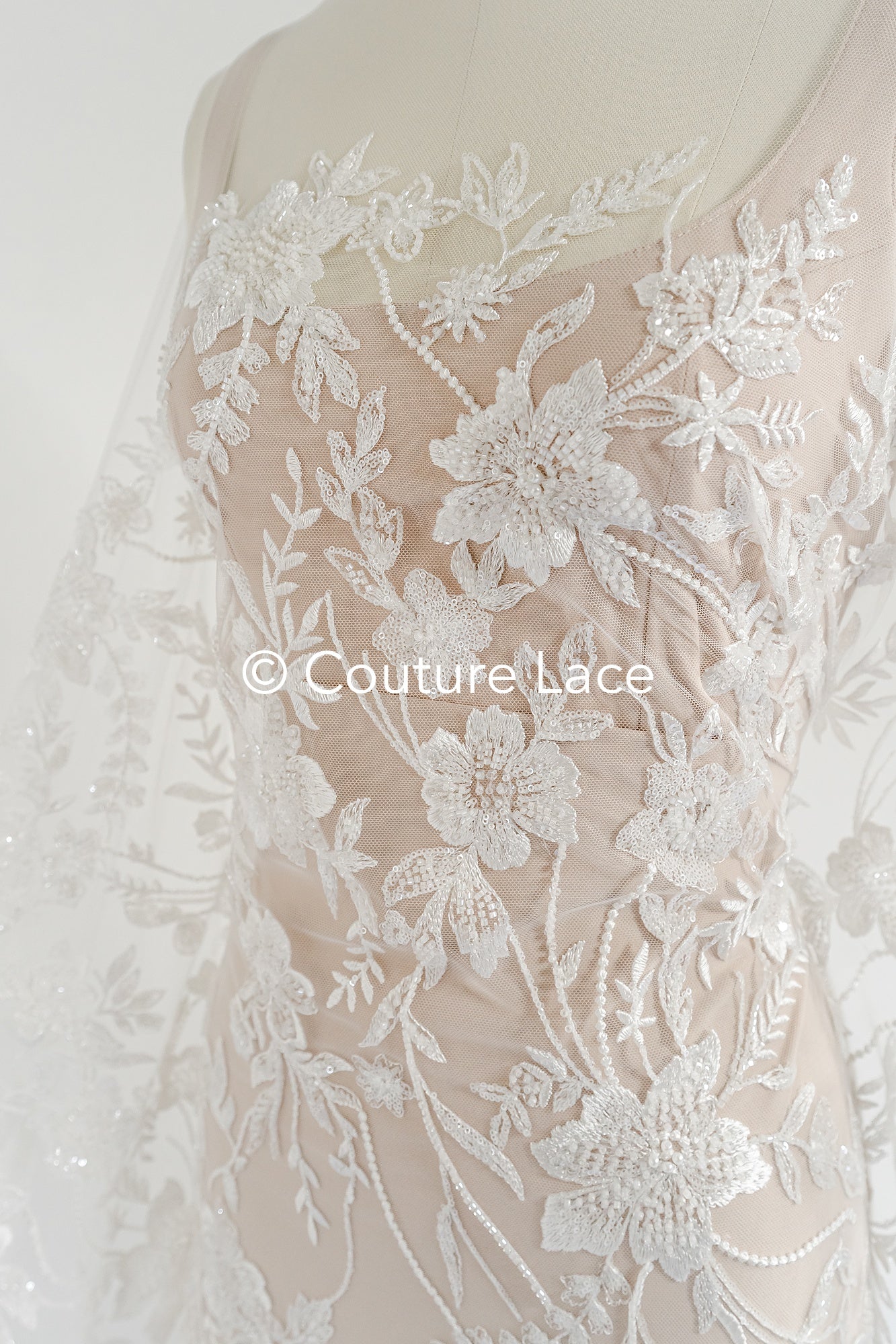 Perlen-Spitzenstoff/ Couture-Spitzenstoff/ Braut-Spitzenstoff/ Perlen-Spitzenstoff// L24-690