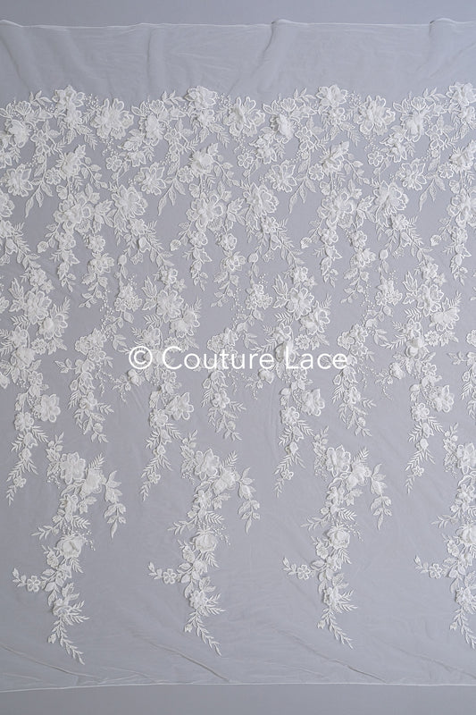 3D Blumen-Spitzenstoff/ Französischer Braut-Spitzenstoff/ Romantischer Blumen-Spitzenstoff mit 3D Blumen/ Hochzeitsspitzenstoff// L24-694