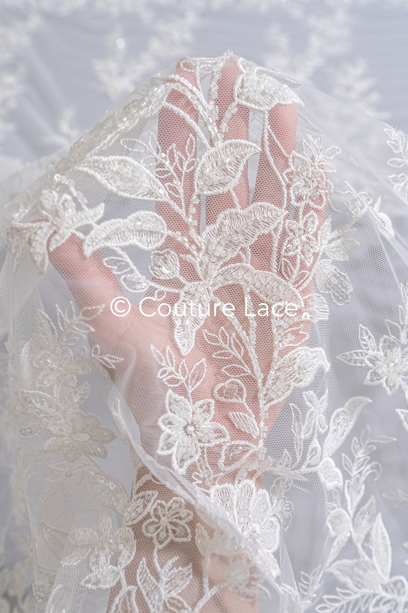 Beaded lace fabric/ Couture lace fabric/ Bridal lace fabric/ Beaded lace fabric// L24-695