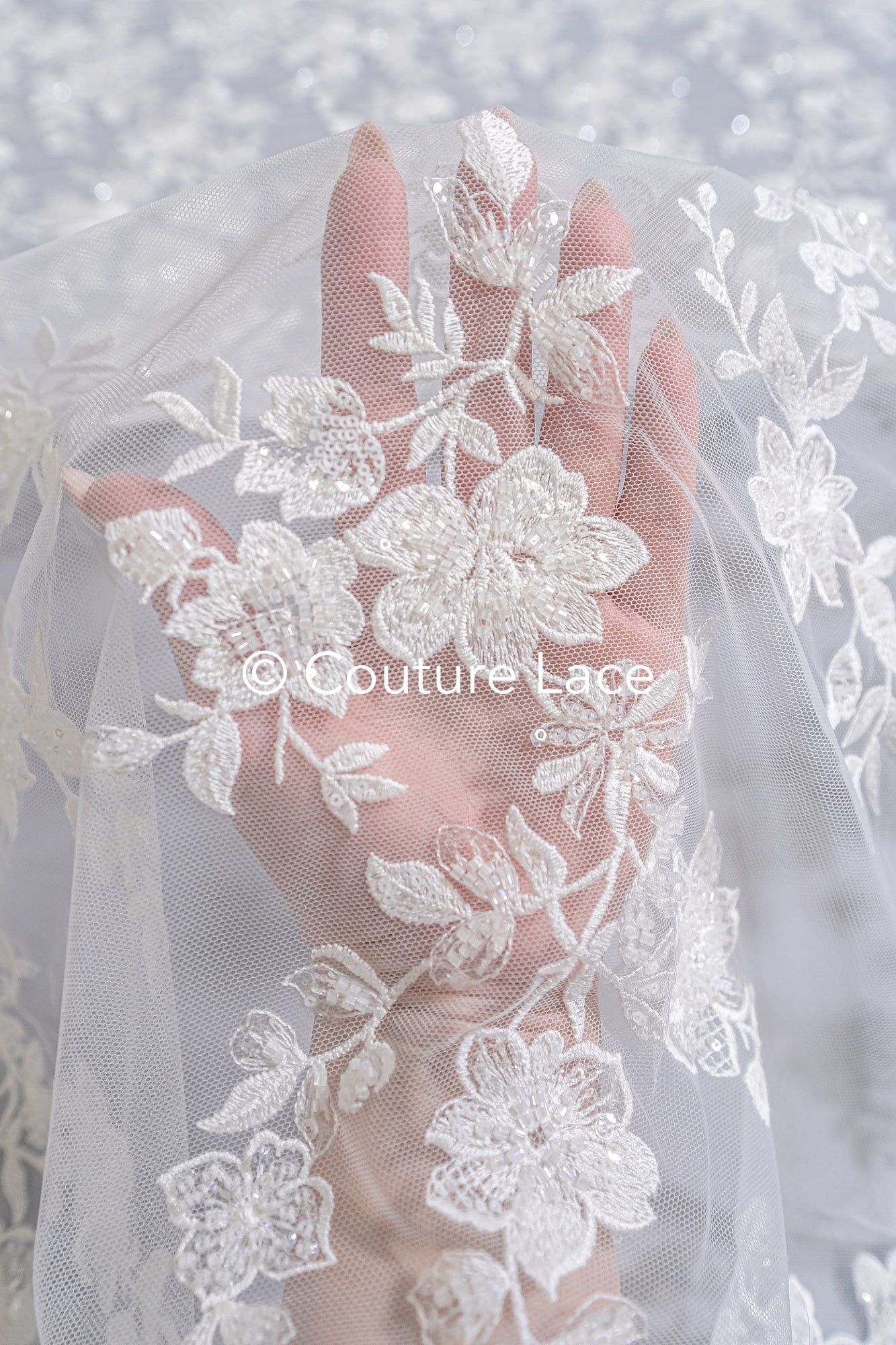 Perlen-Spitzenstoff/ Couture-Spitzenstoff/ Braut-Spitzenstoff/ Perlen-Spitzenstoff// L24-698