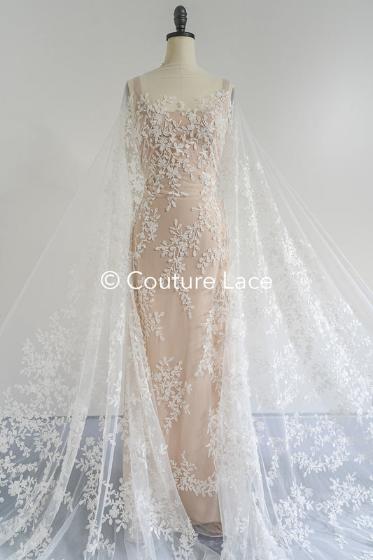 3D Blumen-Spitzenstoff/ Französischer Braut-Spitzenstoff/ Romantischer Blumen-Spitzenstoff mit 3D Blumen/ Hochzeitsspitzenstoff// L24-699