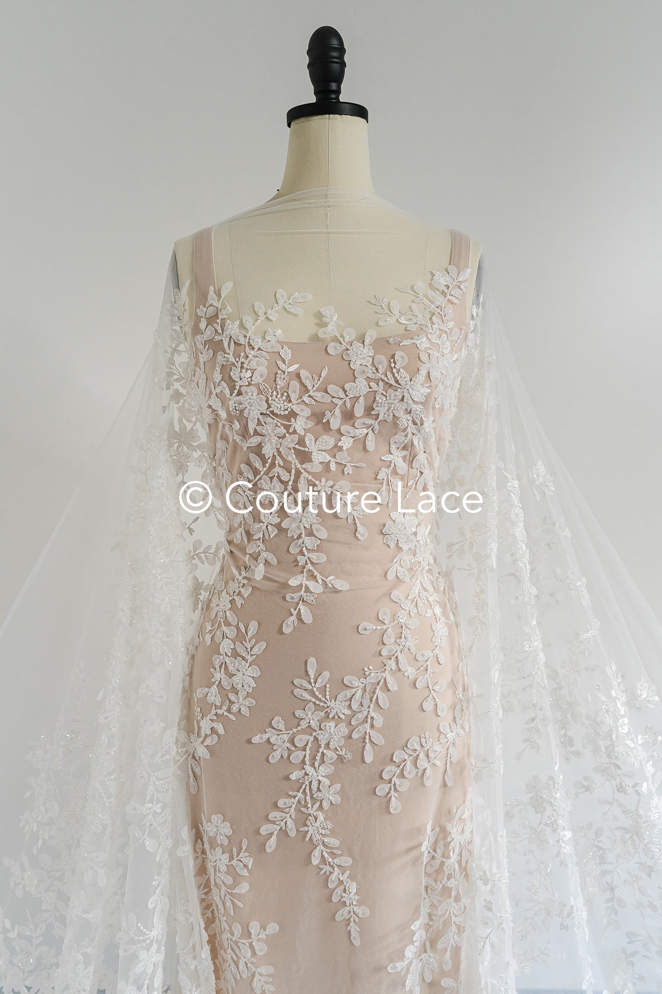 3D flower lace fabric/ French bridal lace fabric/ Romantic floral lace fabric with 3D flowers/ Wedding lace fabric// L24-699