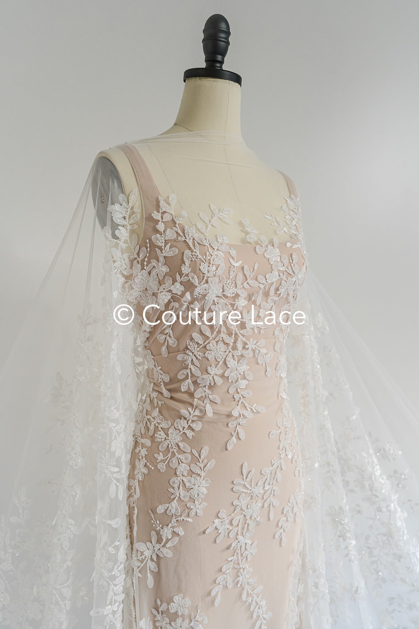 3D flower lace fabric/ French bridal lace fabric/ Romantic floral lace fabric with 3D flowers/ Wedding lace fabric// L24-699