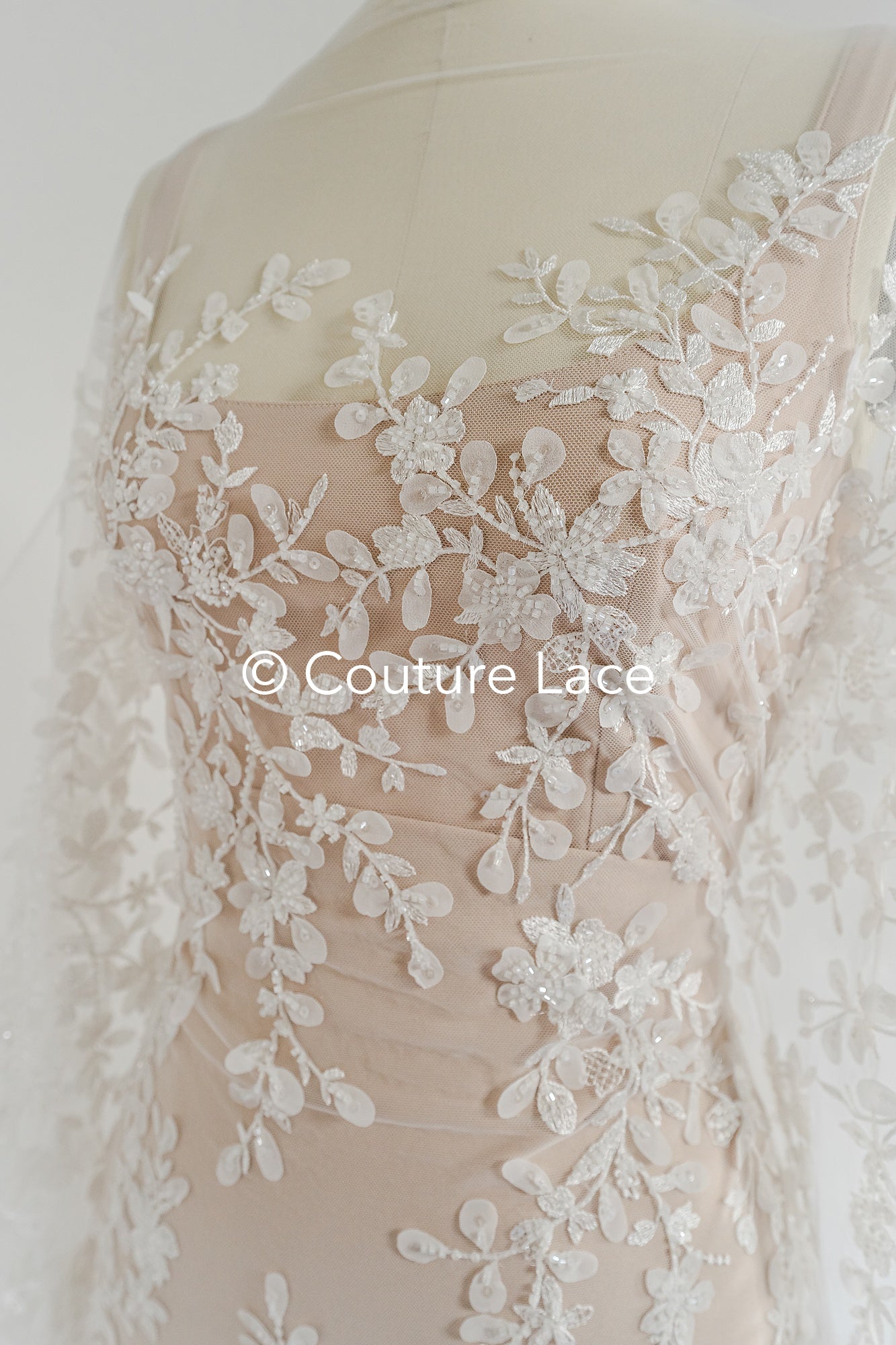 3D flower lace fabric/ French bridal lace fabric/ Romantic floral lace fabric with 3D flowers/ Wedding lace fabric// L24-699
