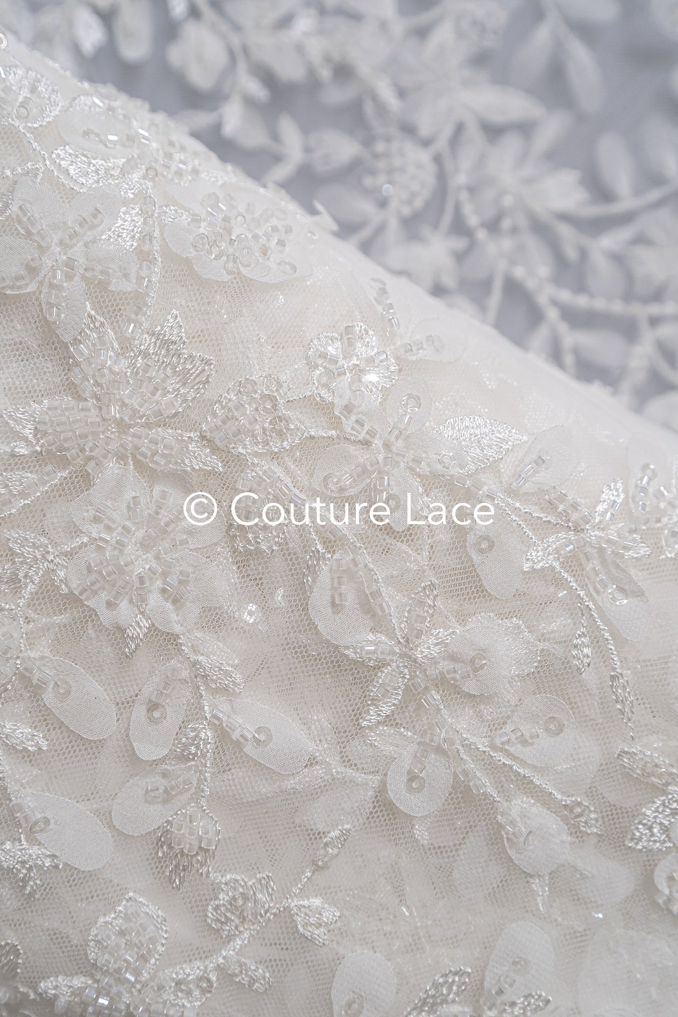 3D flower lace fabric/ French bridal lace fabric/ Romantic floral lace fabric with 3D flowers/ Wedding lace fabric// L24-699