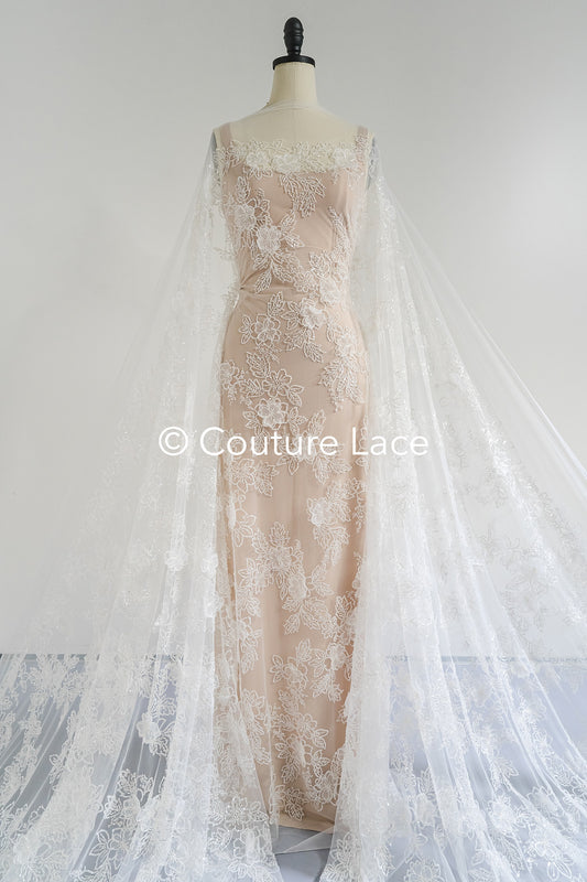 3D Blumen-Spitzenstoff/ Braut-Spitzenstoff/ Romantischer Blumen-Spitzenstoff mit 3D Blumen/ Hochzeitsspitzenstoff// L24-701