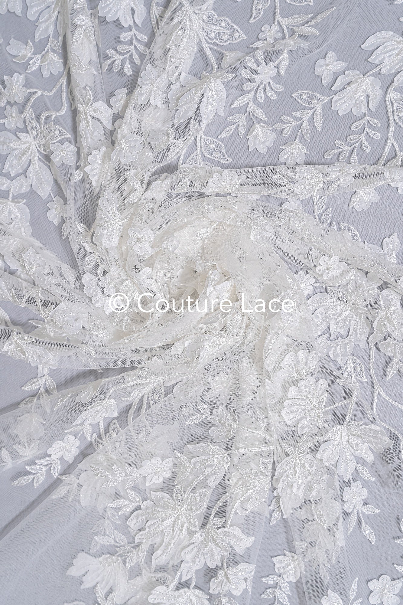 3D flower lace fabric/ bridal lace fabric/ romantic lace fabric with 3D flowers// L24-703