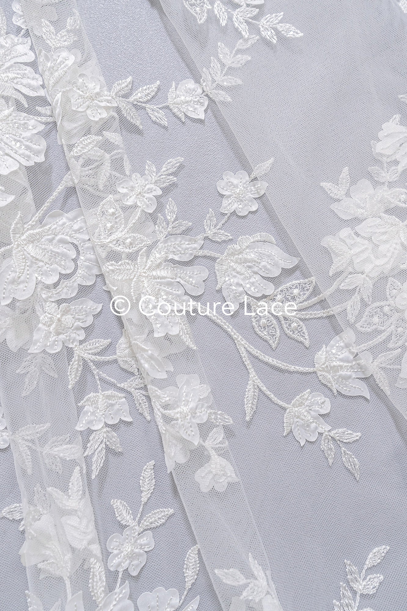 3D flower lace fabric/ bridal lace fabric/ romantic lace fabric with 3D flowers// L24-703