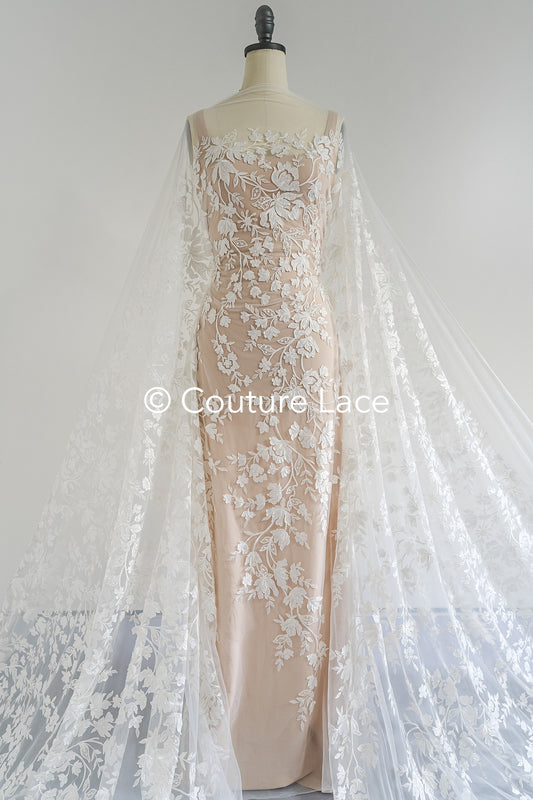 3D Blumen-Spitzenstoff/ Braut-Spitzenstoff/ Romantischer Spitzenstoff mit 3D Blumen// L24-703