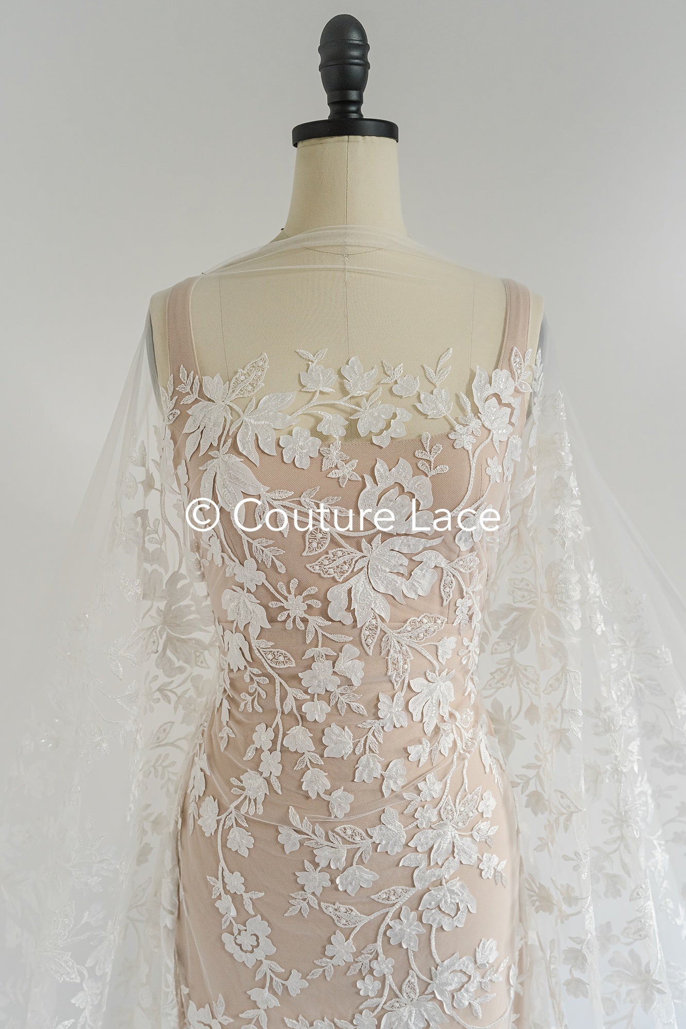 3D flower lace fabric/ bridal lace fabric/ romantic lace fabric with 3D flowers// L24-703