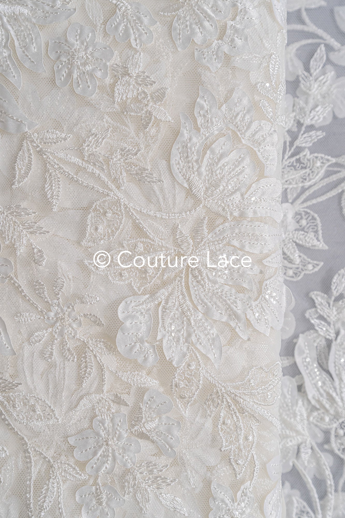3D flower lace fabric/ bridal lace fabric/ romantic lace fabric with 3D flowers// L24-703