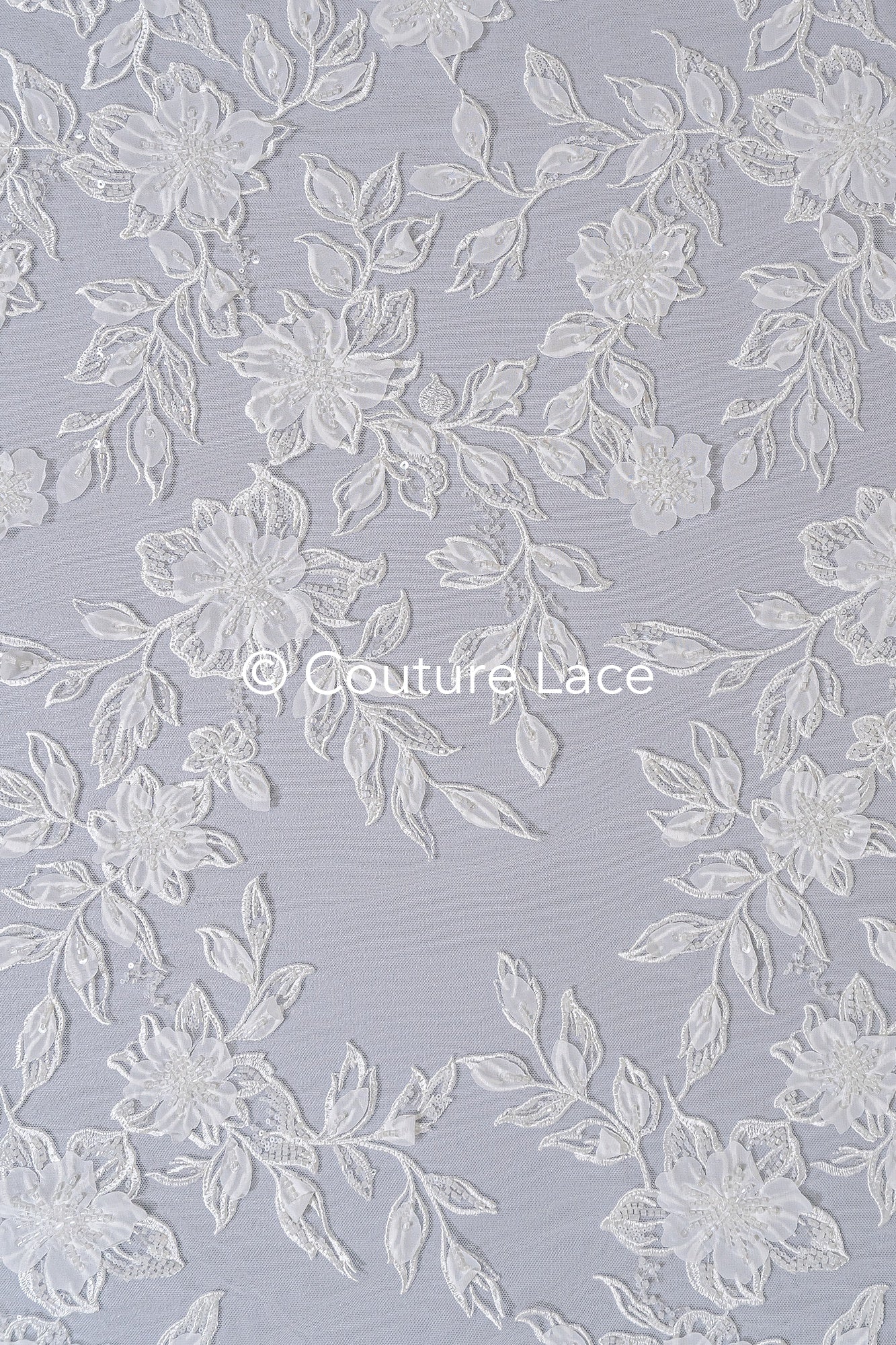 3D flower lace fabric/ bridal lace fabric/ romantic lace fabric with 3D flowers// L24-704
