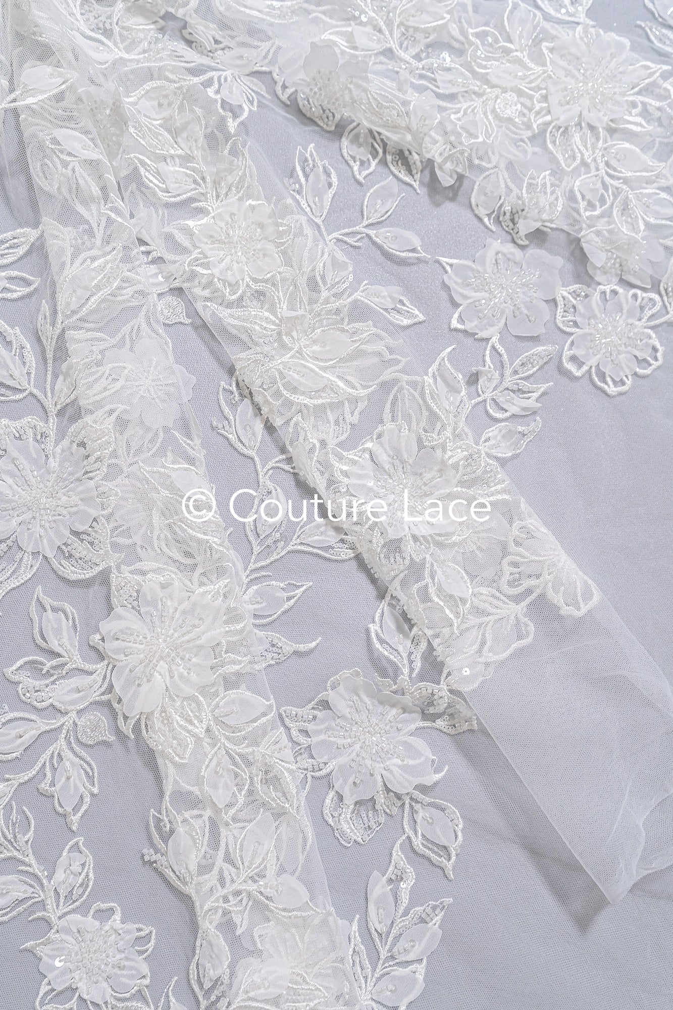 3D flower lace fabric/ bridal lace fabric/ romantic lace fabric with 3D flowers// L24-704