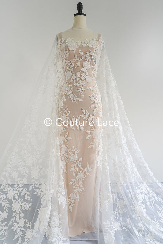 3D Blumen-Spitzenstoff/ Braut-Spitzenstoff/ Romantischer Spitzenstoff mit 3D Blumen// L24-704