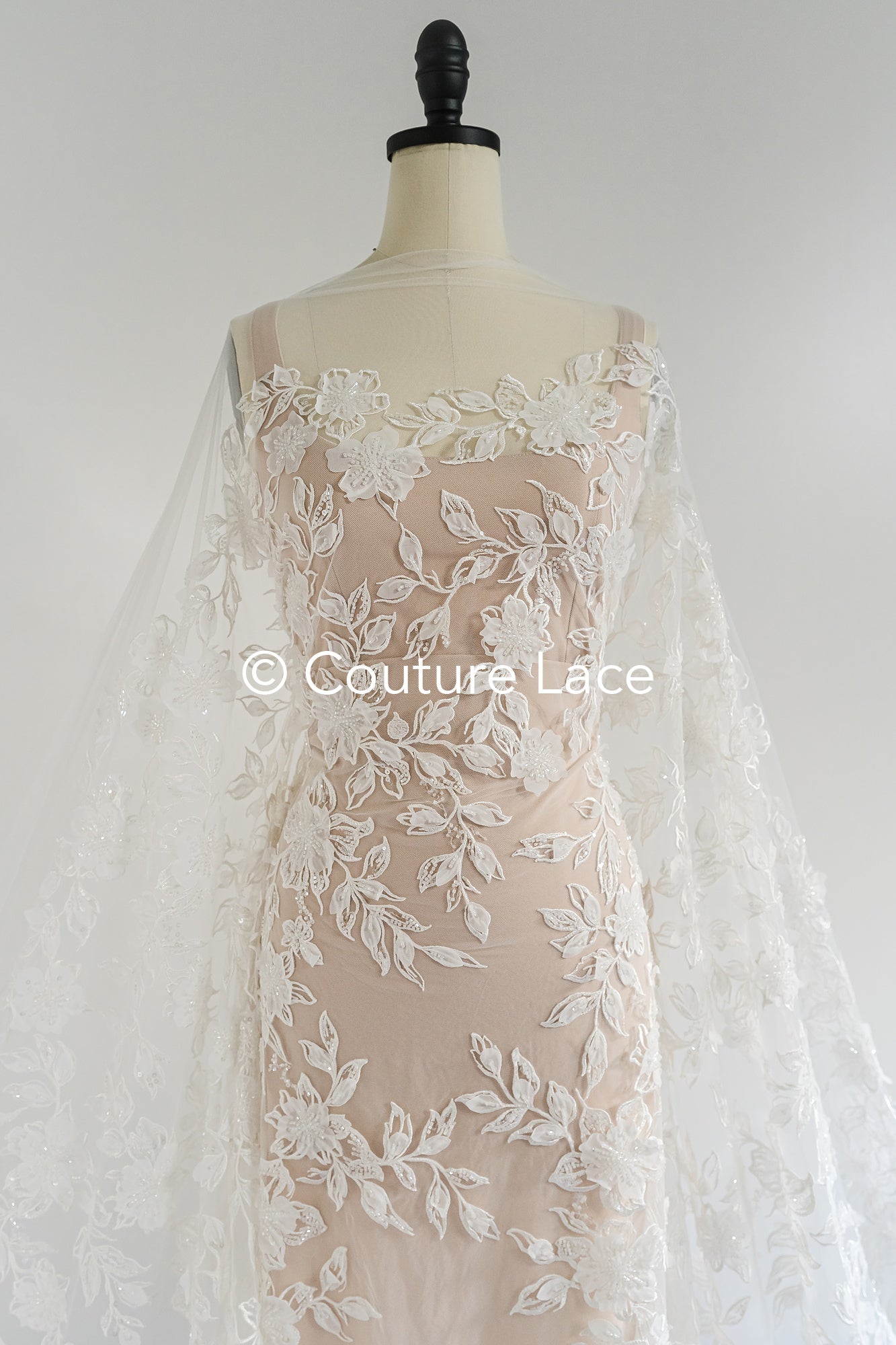 3D flower lace fabric/ bridal lace fabric/ romantic lace fabric with 3D flowers// L24-704