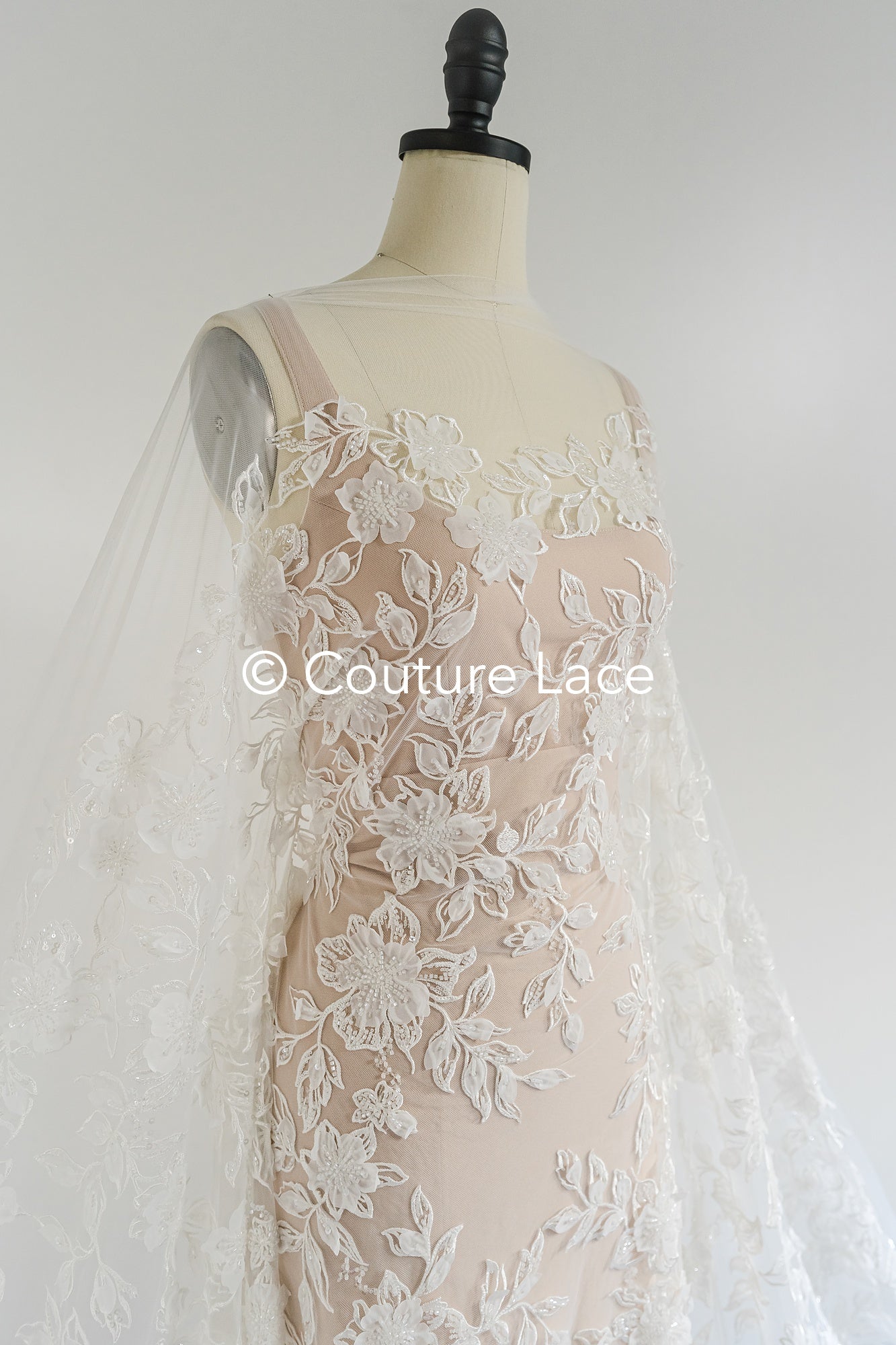 3D flower lace fabric/ bridal lace fabric/ romantic lace fabric with 3D flowers// L24-704